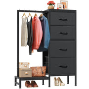 Dresser with Hanging Rack, 4 Drawers Small Closet for Bedroom