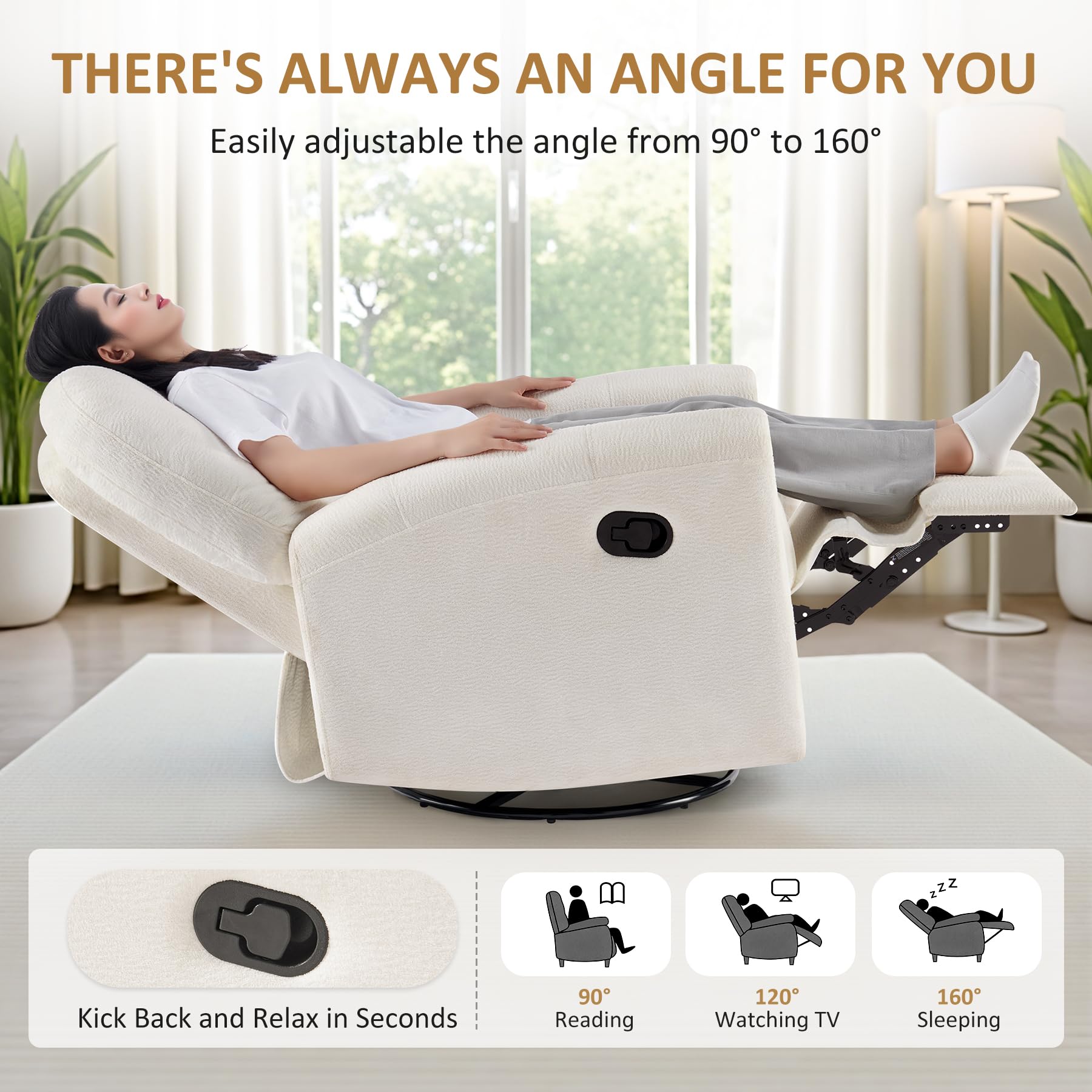 360 Swivel Rocker Recliner Chair with Tufted Backrest