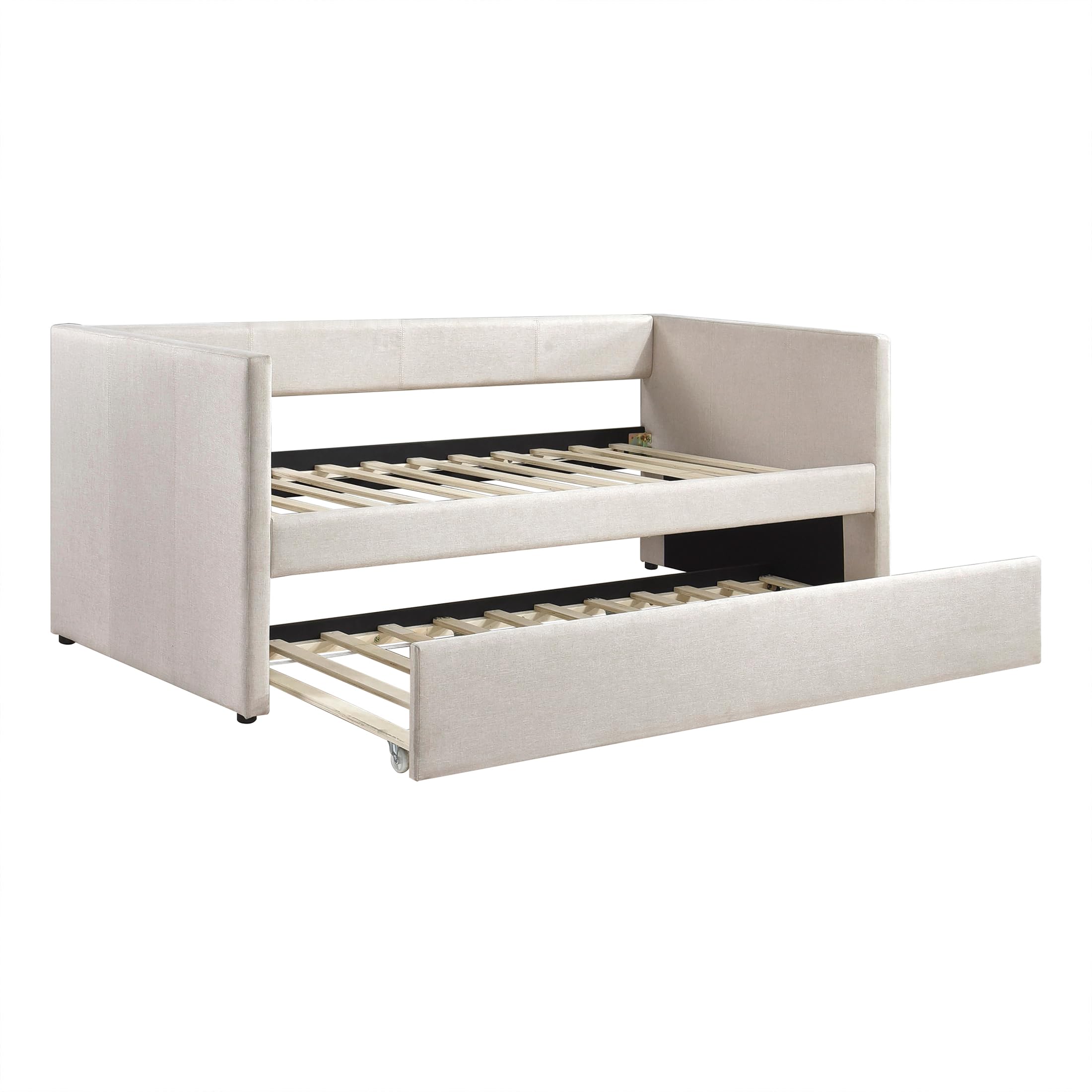 Upholstered Daybed with Trundle, Textured Fabric