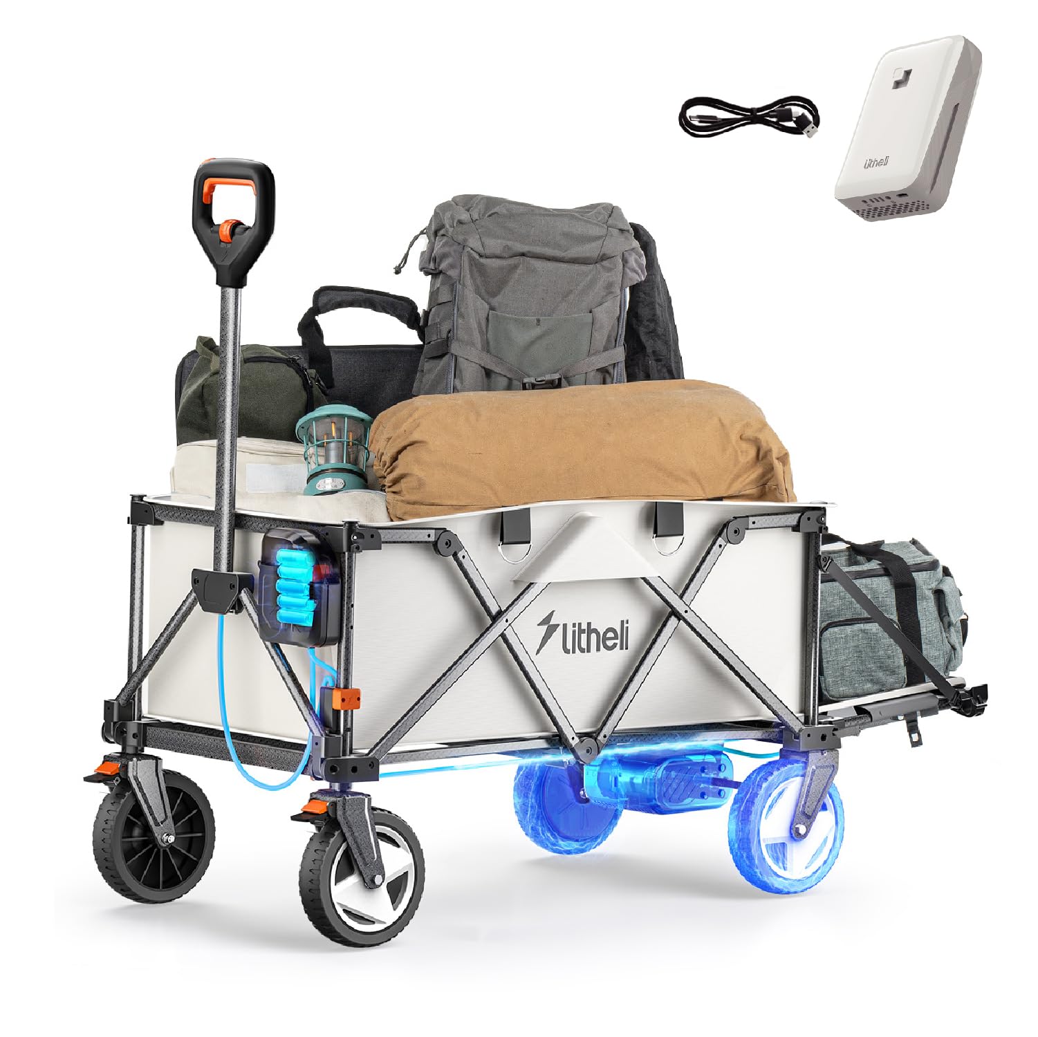 Electric Utility Wagon Cart, 200L Capacity, 300 lbs Load, Foldable Heavy-Duty Design