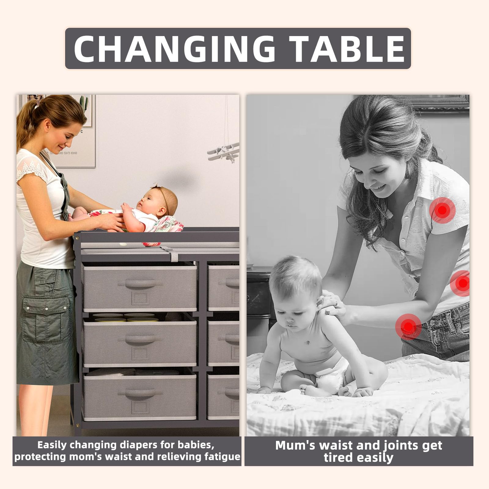Baby Changing Table with 6 Storage Drawers