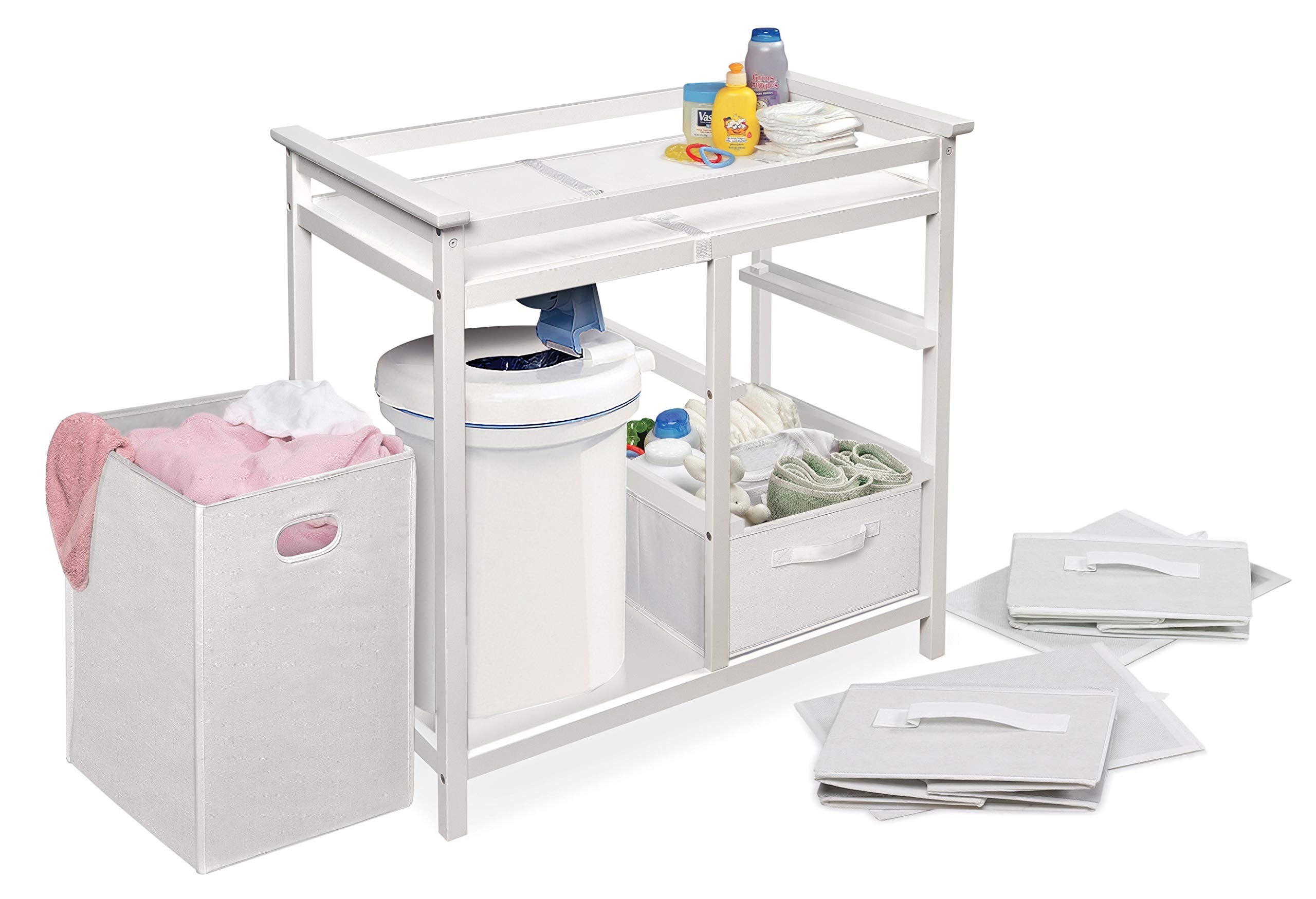 Modern Baby Changing Table with Storage Hamper and Drawers