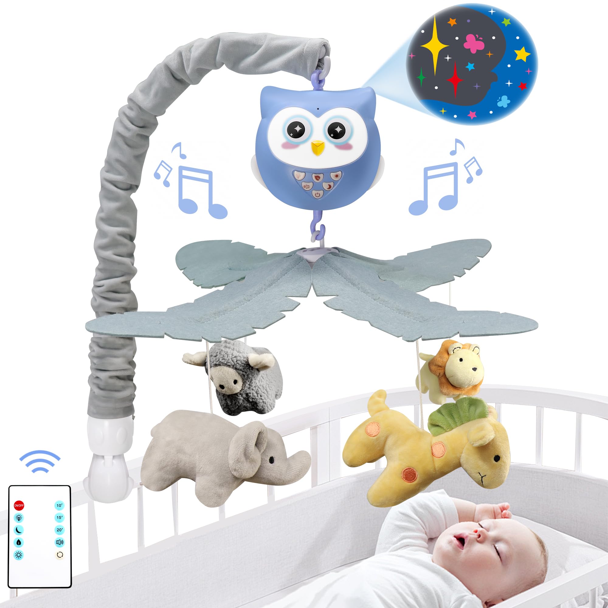 Baby Crib Mobile with Music and Lights for Boys Musical Mobile Animals for Crib Bassinet