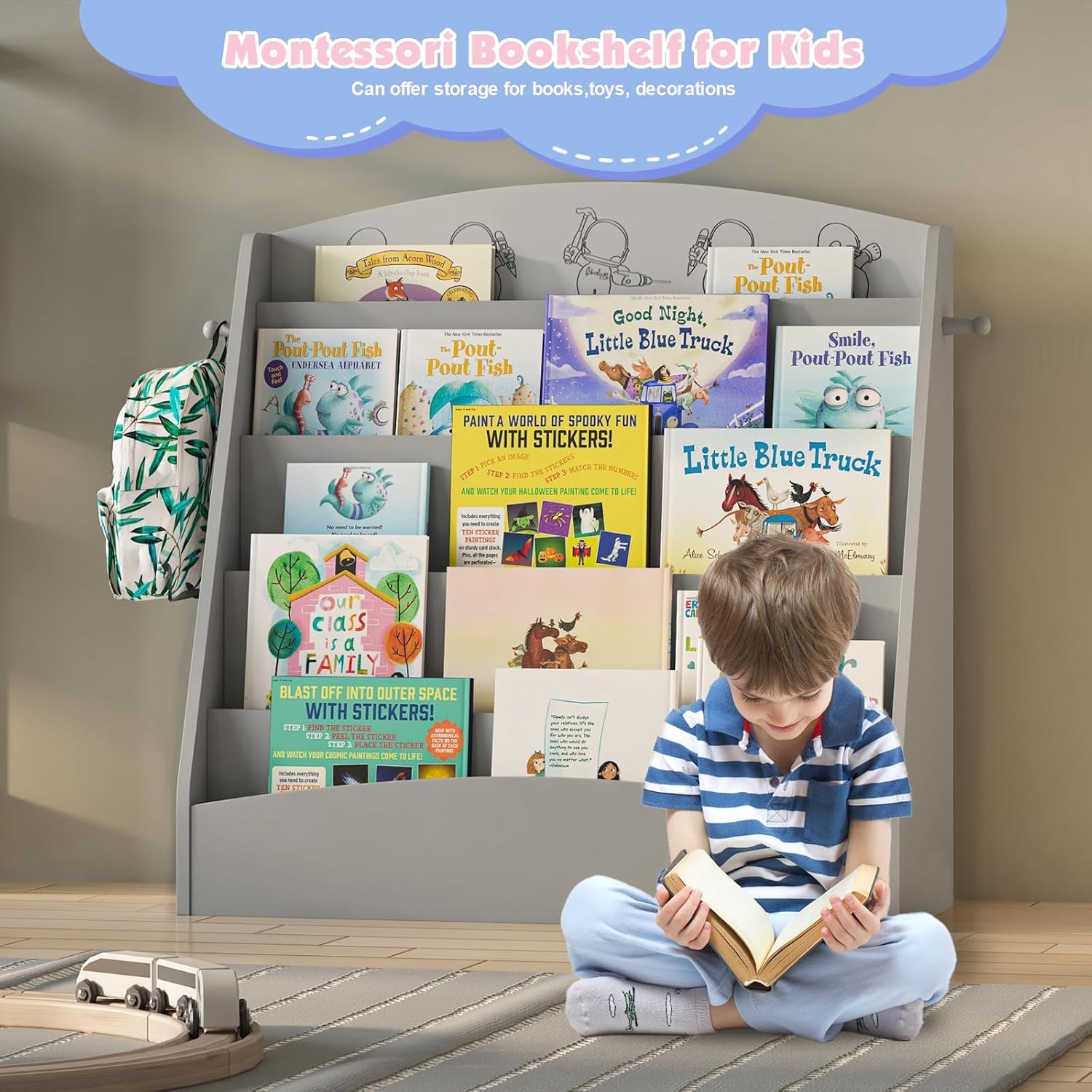 5-Tier Kids Bookshelf Montessori Toddler Book Rack