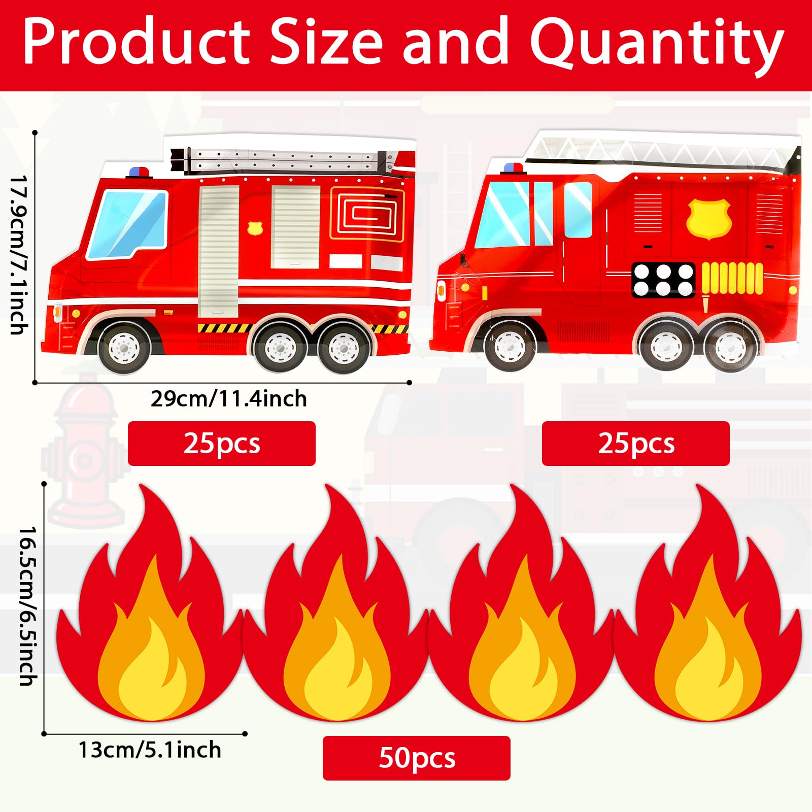 100Pcs Firetruck Birthday Party Plates and Fire Shaped Napkins Fireman Party Supplies