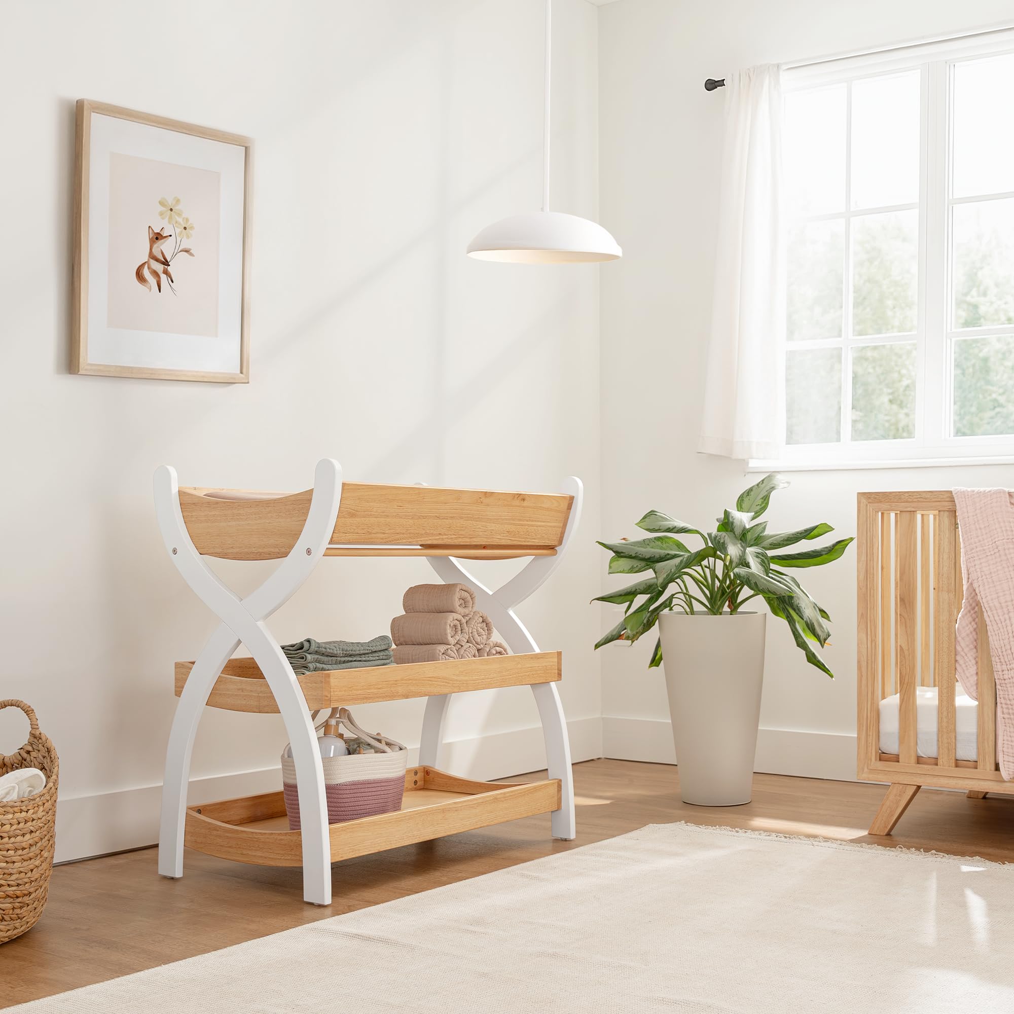 Wooden Baby Changing Table with Storage Shelves