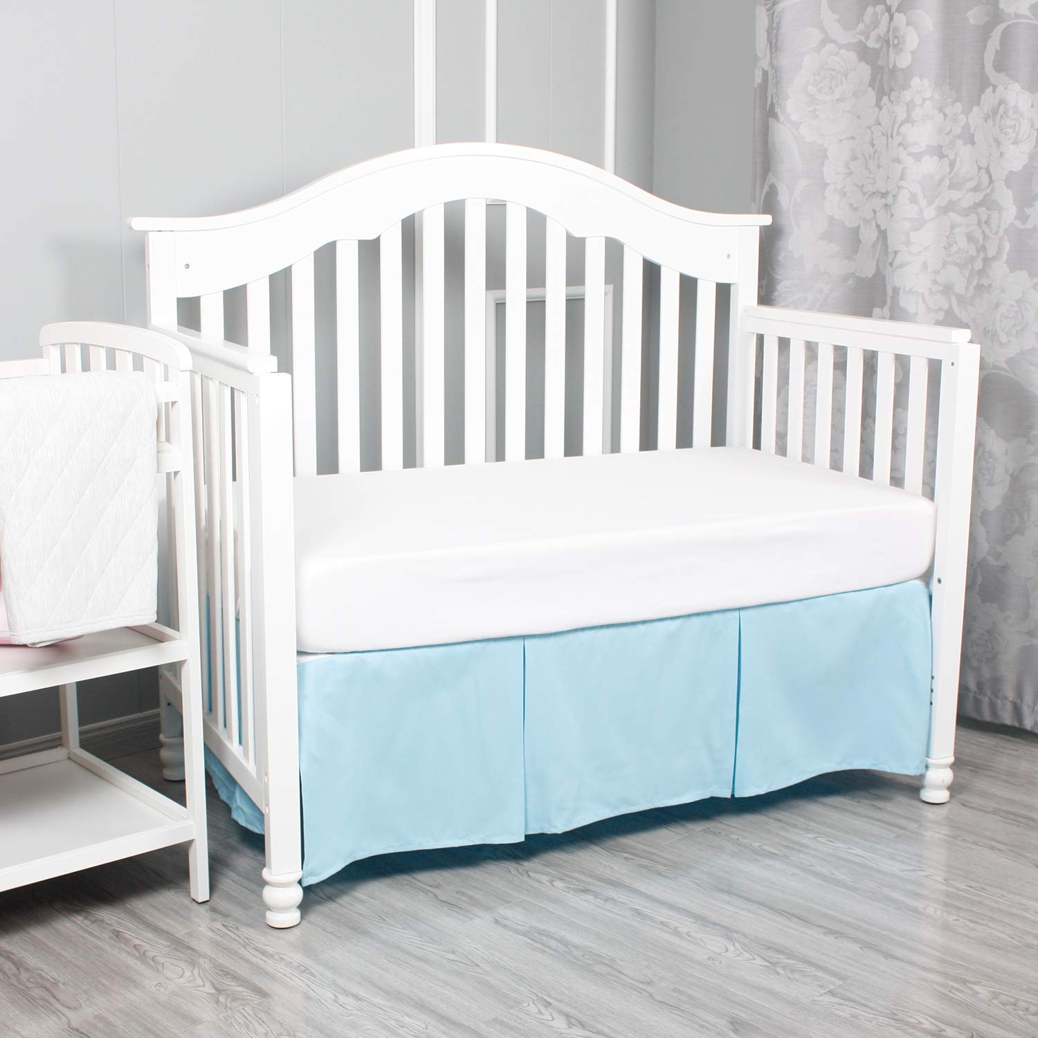 Blue Pleated Crib Skirt with Split Corners