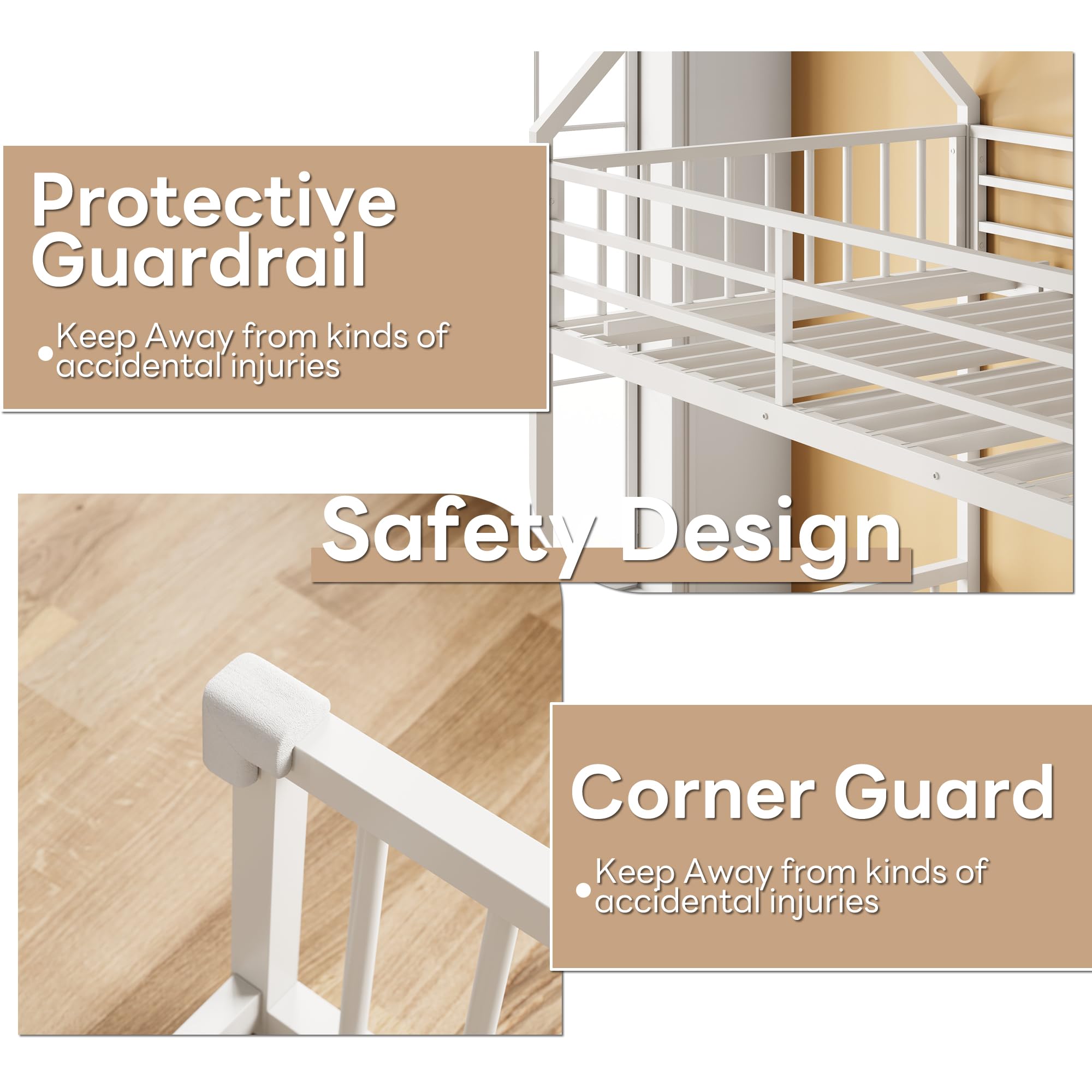 Twin Over Full House Bunk Bed with Ladder and Guardrail