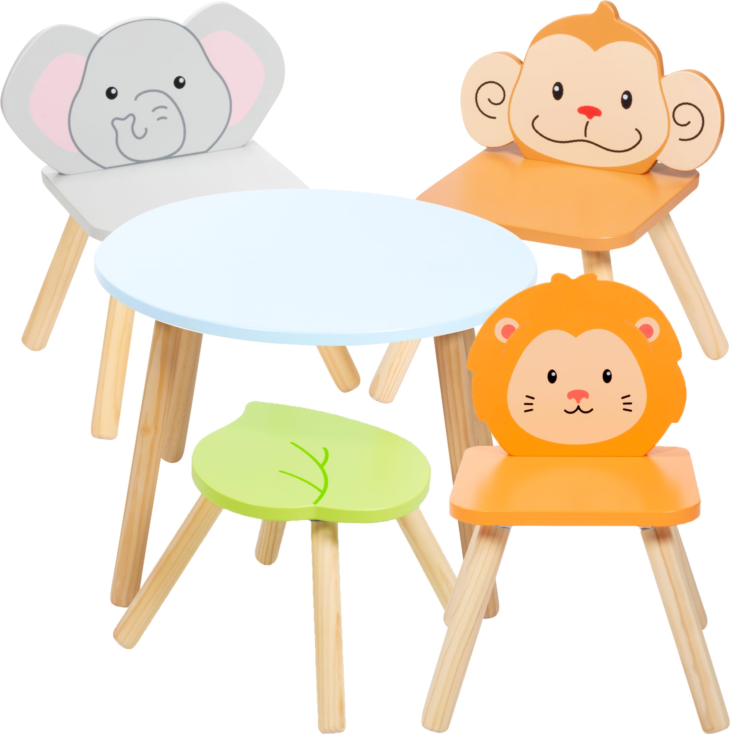 Zoo Animal Wooden Table and Chair Set with 4 Seats for Kids