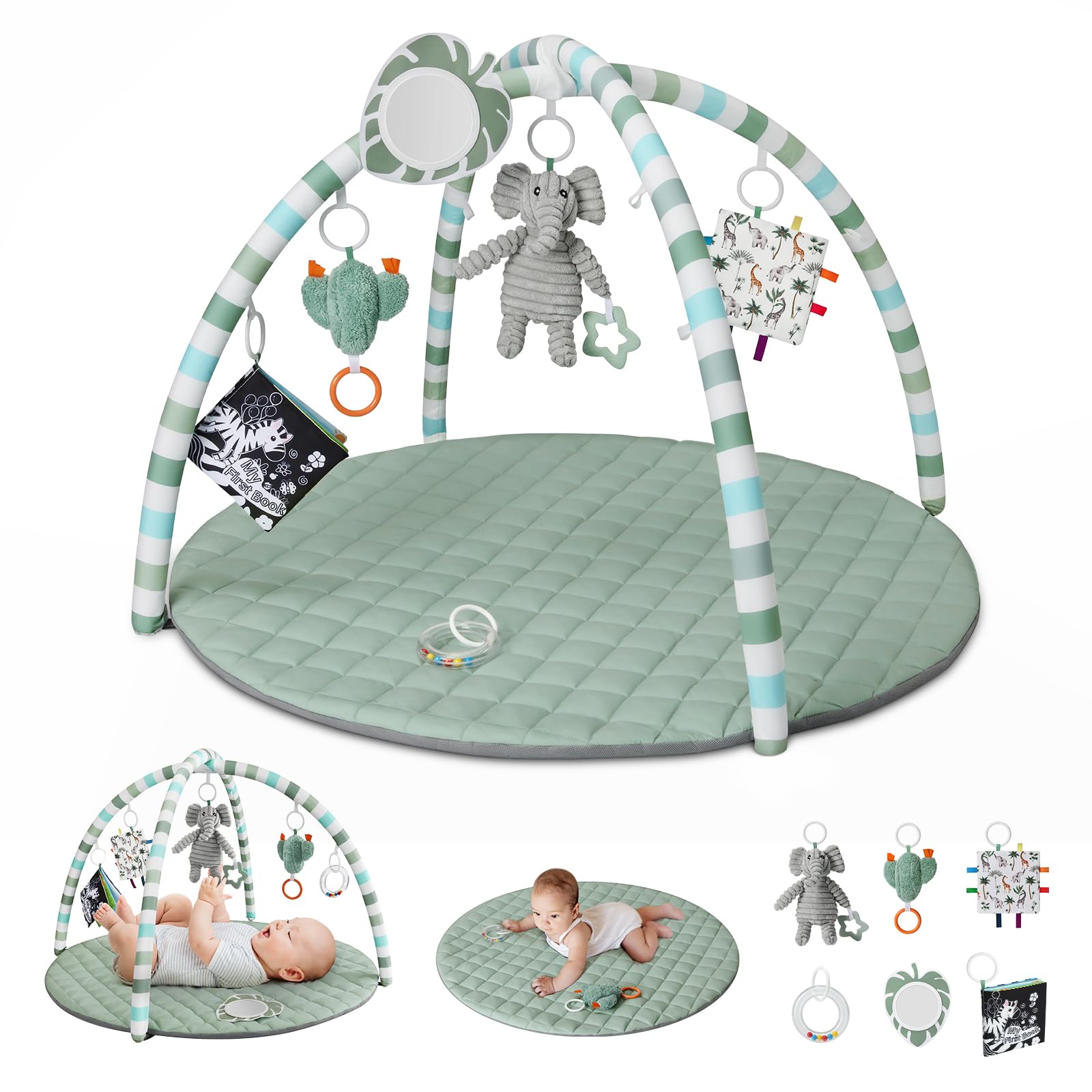Play Gym Mat, Tummy Time Mat with 6 Detachable Toys