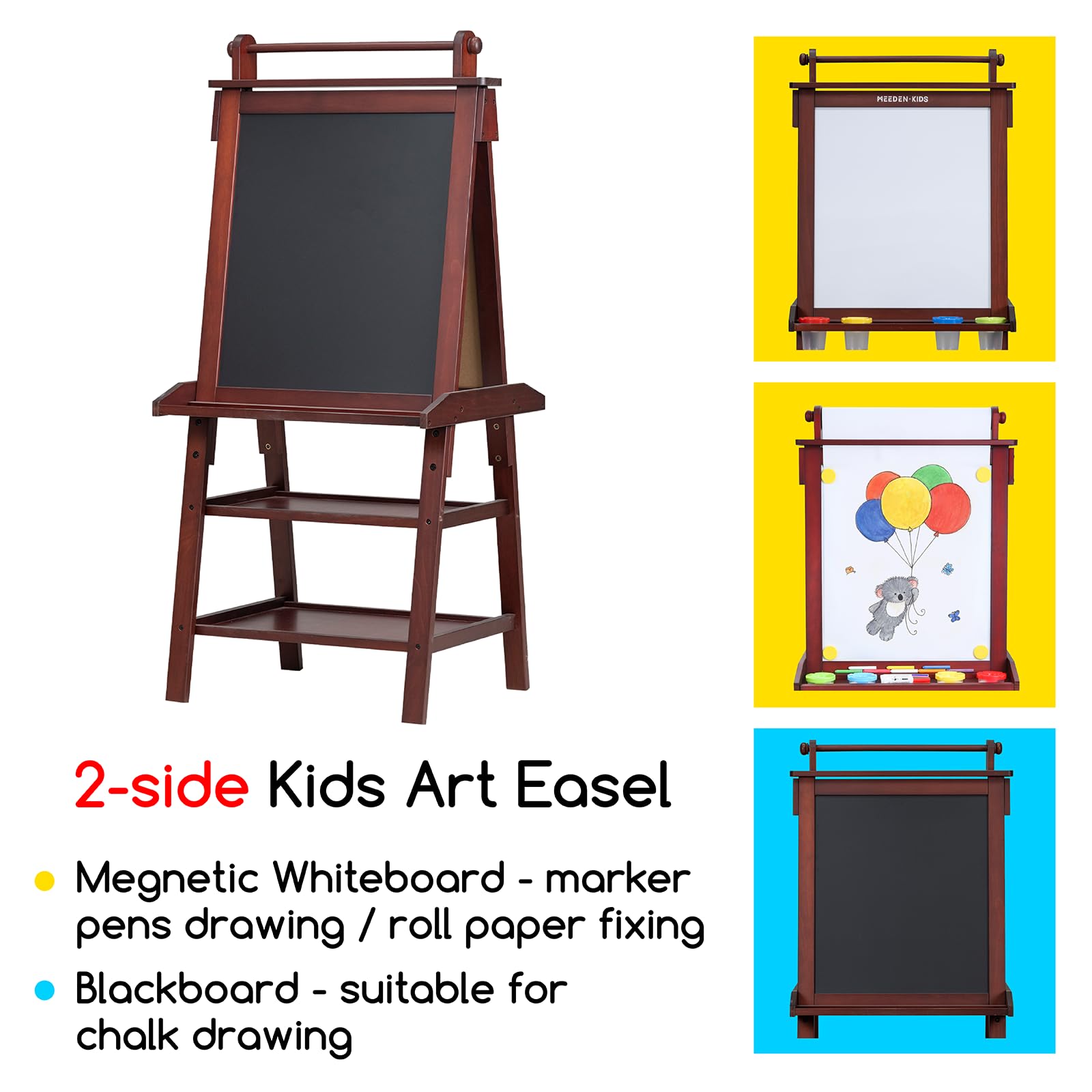 MEEDEN Art Easel for Kids: Double-Sided Wooden Kids Easel with Paper Roll for Boys Girls - All-in-One Kids Art Easel with Chalkboard & Magnetic Whiteboard or Aged 4-8, 8-12 Painting Drawing