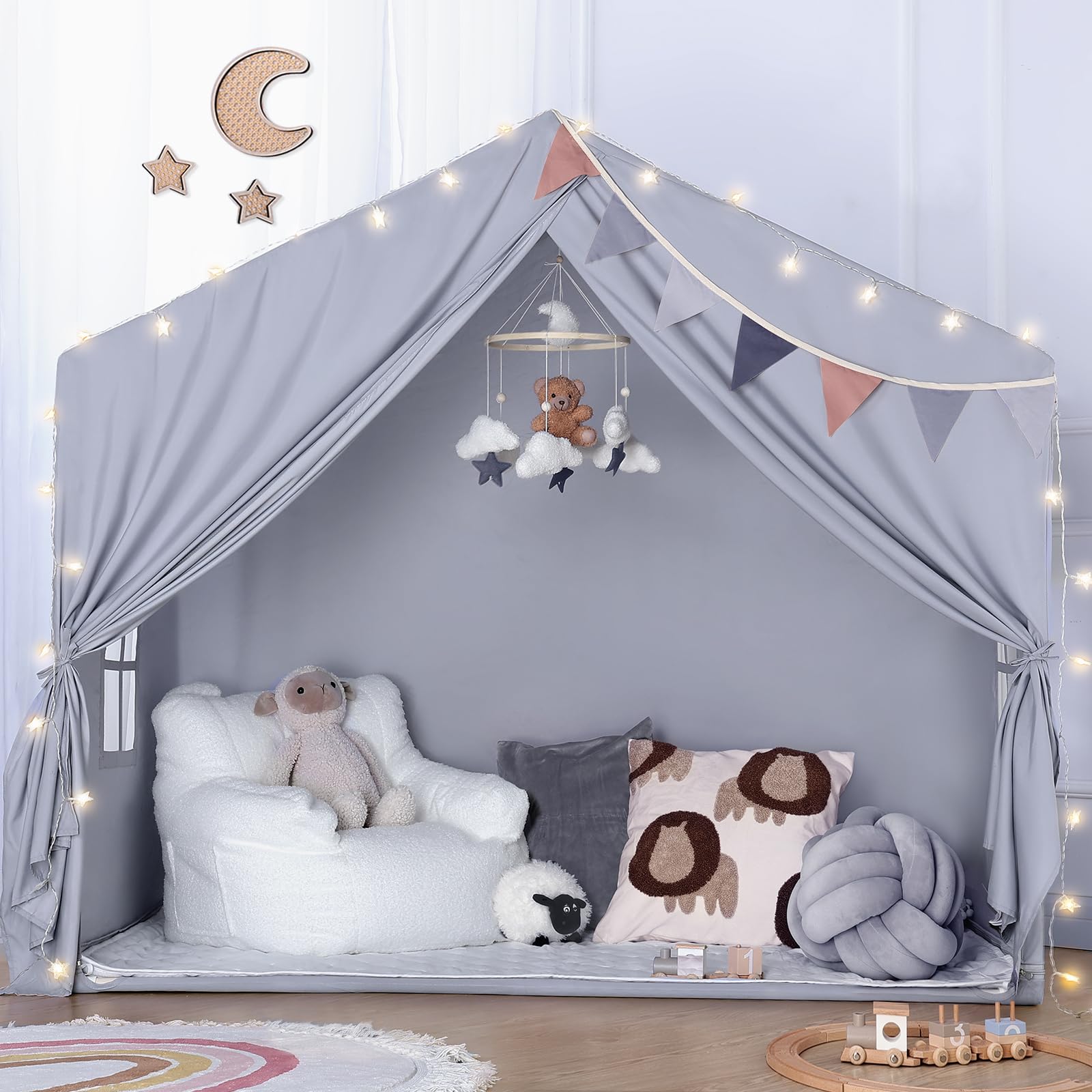 Kids Play Tent with Mat and Star Lights