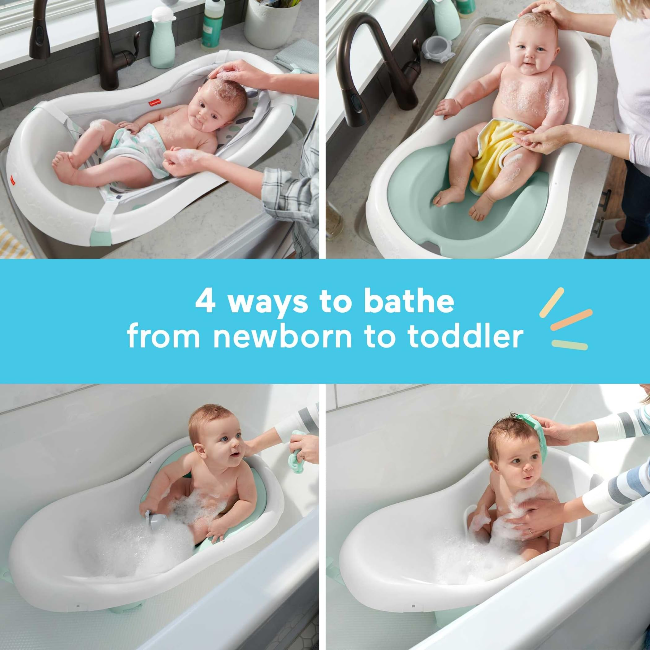 4-in-1 Convertible Baby Bath Tub with Mesh Sling and Infant Support