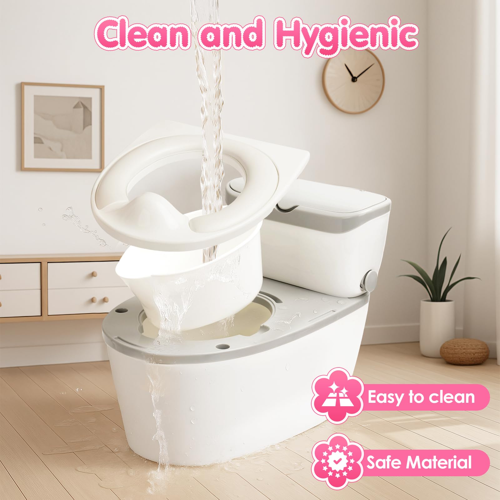 TOSGN 3-in-1 Toddler Potty Training Toilet, for Ages 6 Months+, Realistic Potty Training Seat with Flushing Sound, Wipes Storage, Toilet Paper Holder