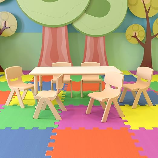 23.625" W x 47.25" L Red Plastic Activity Table Set-6 Chairs