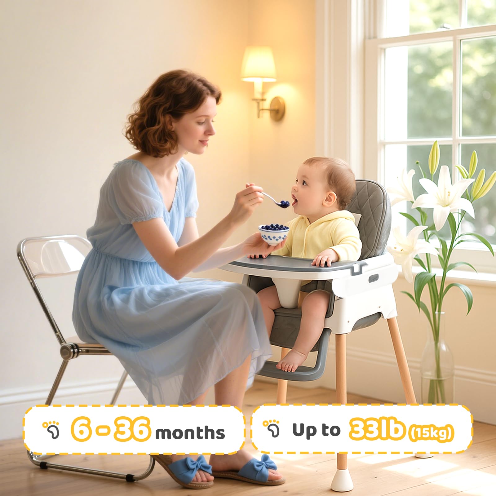 5 in 1 Baby High Chair for Babies and Toddlers, Portable Highchair Fold Compact