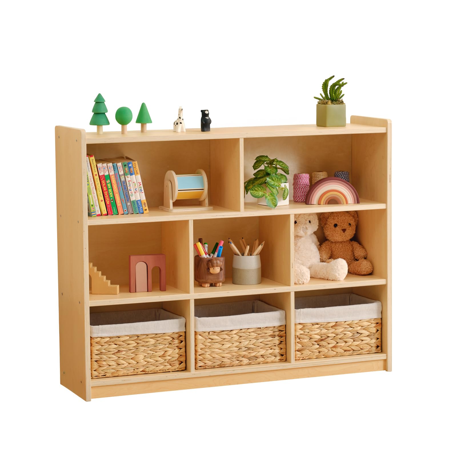 3-Tier Montessori Toy Storage Shelf with 8 Cubbies