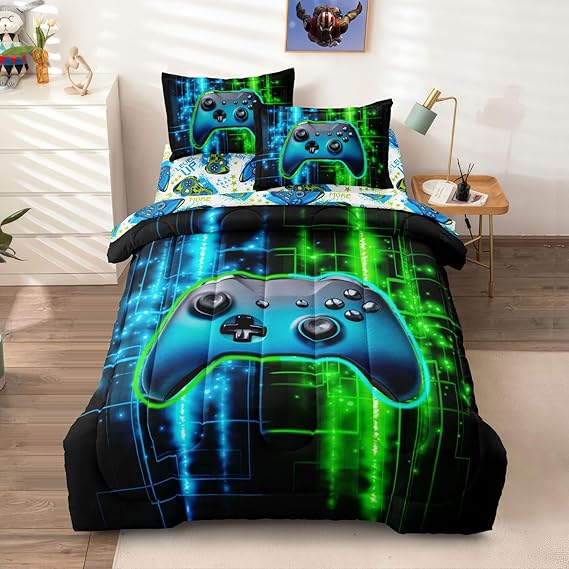 Twin Size Bed in A Bag 5 Pieces Gaming Bedding Set for Boys