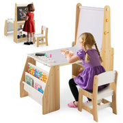 Kids Art Table and Chair Set, 4 in 1 Wooden Easel Activity Desk Set w/Whiteboard