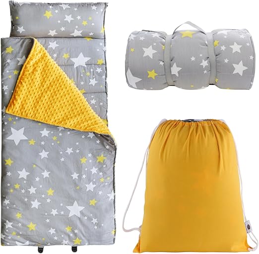 Minky Dot Toddlers Nap Mat with Removable Pillow and Soft Blanket,