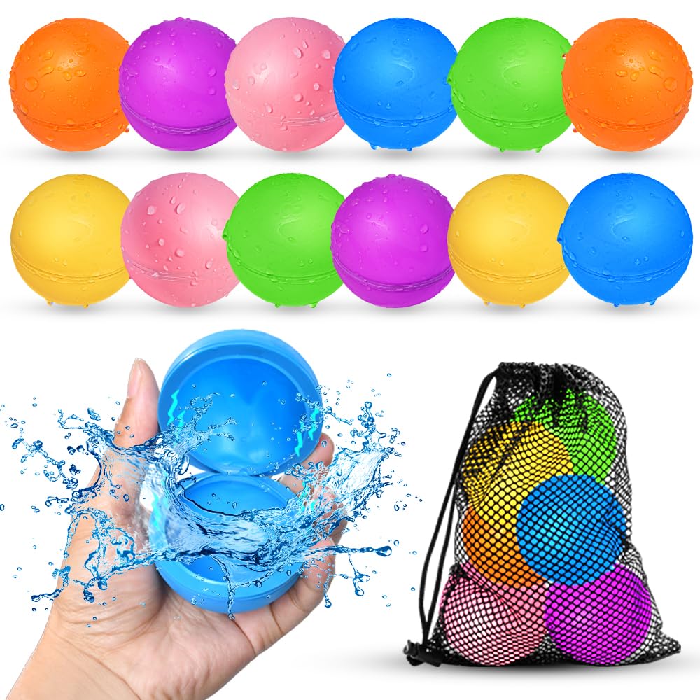 12Pcs Reusable Water Balloons, Pool Beach water Toys for Boys and Girls
