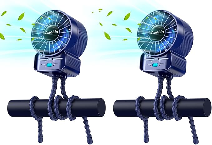 2 Pack Multifunctional Portable Stroller Fan 4 Speed 6600rpm High Speed