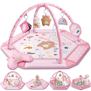 Baby Gym Play Mat, 8-in-1 Tummy Time Mat & Ball Pit with 6 Toys