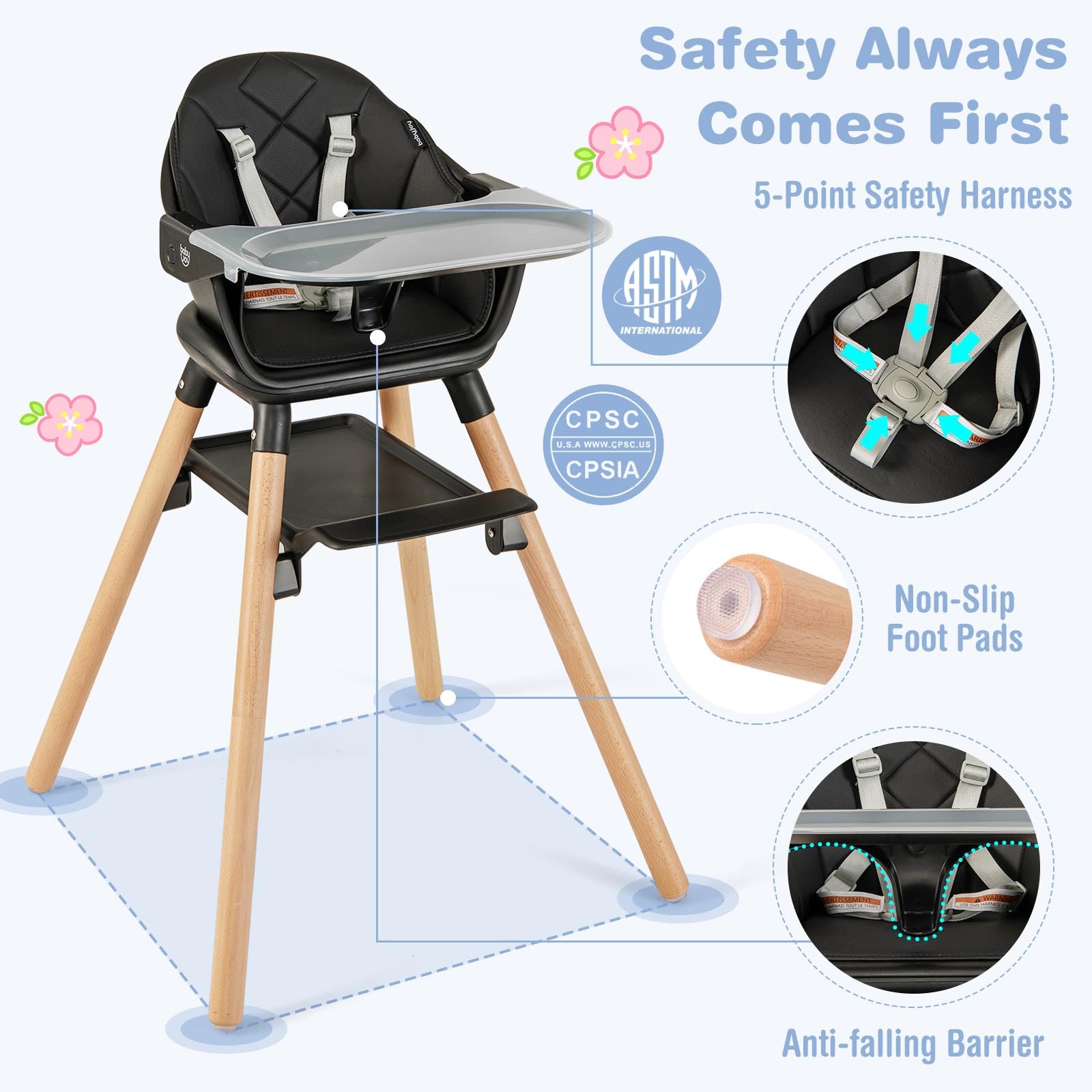 6-in-1 Convertible Wooden High Chair for Babies and Toddlers