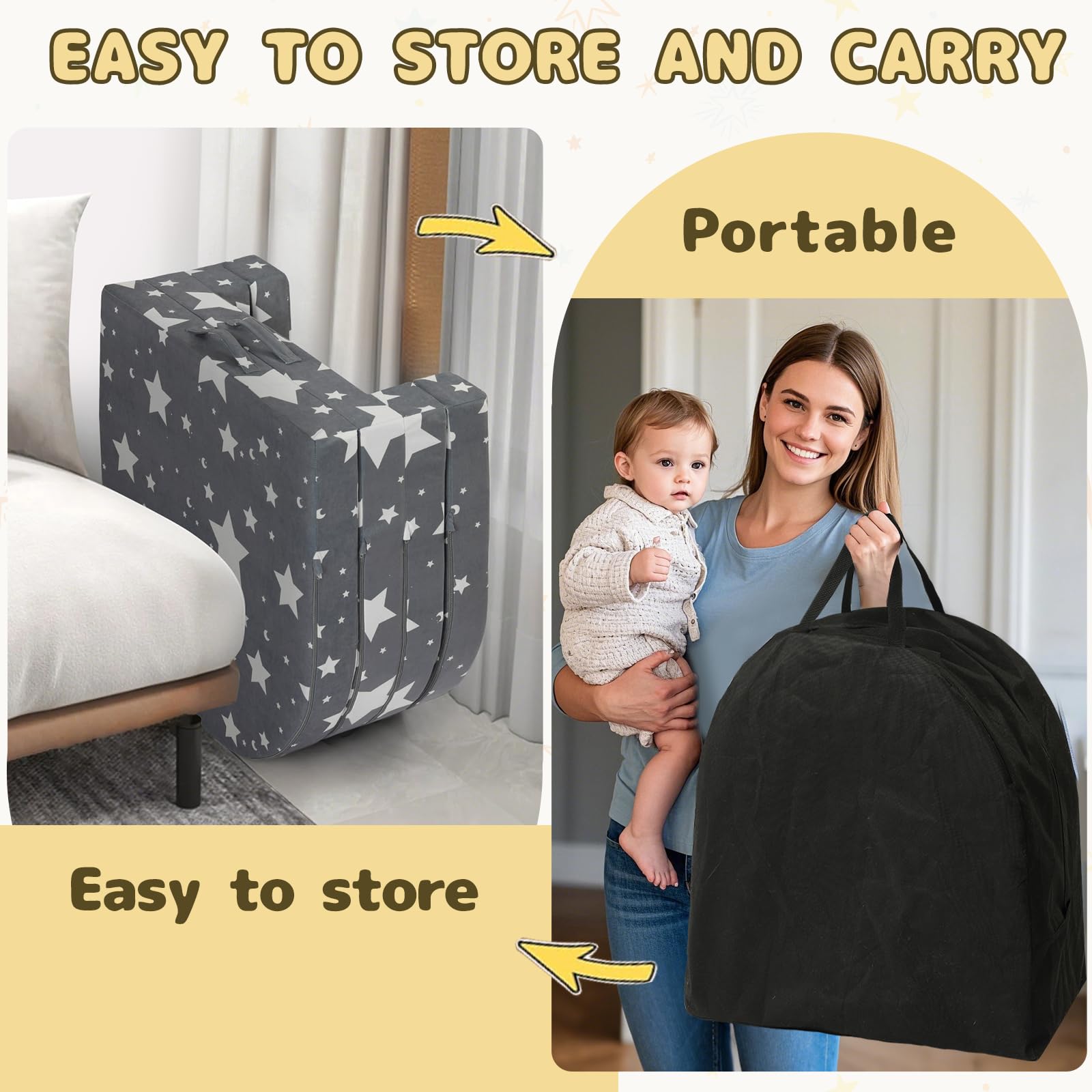3-in-1 Portable Toddler Travel Bed with Washable Cover