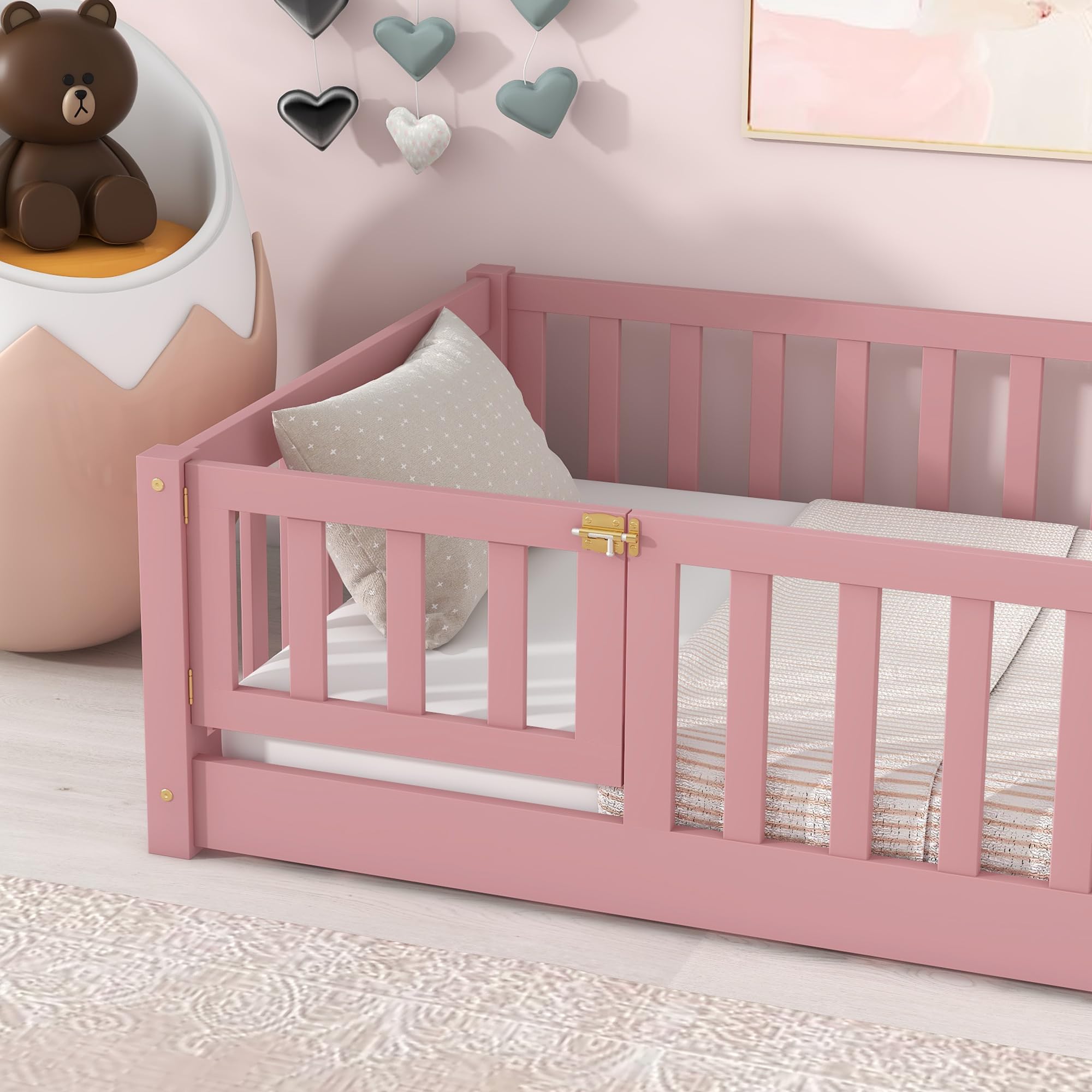 Montessori Floor Bed Twin with Fence and Door