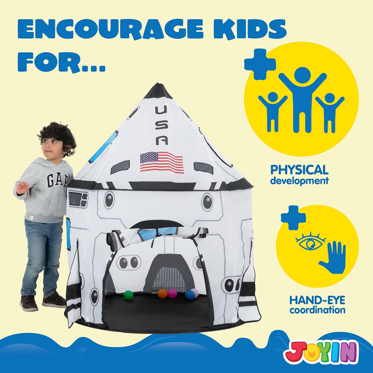 Rocket Ship Play Tent for Kids Indoor Outdoor