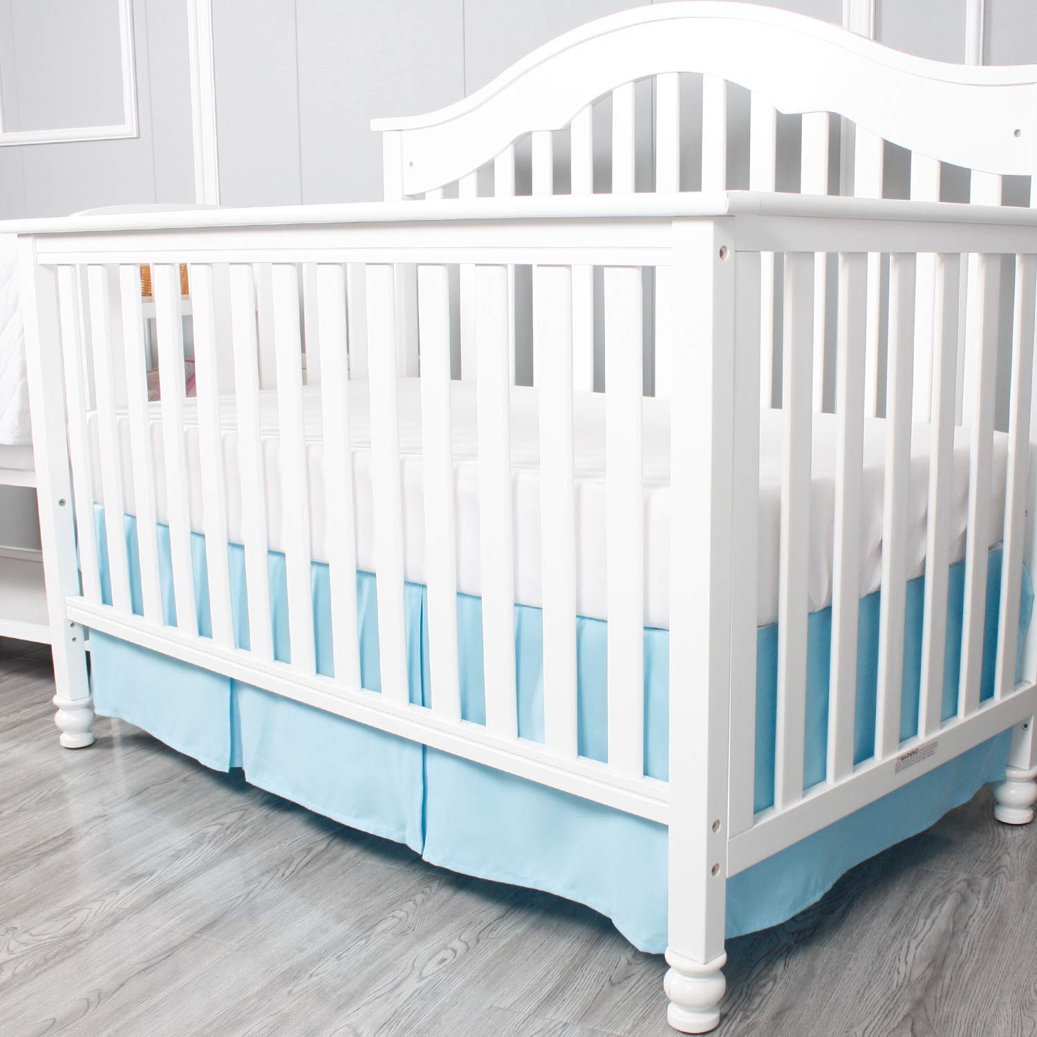 Belsden Blue Crib Skirt with Durable Woven Platform, Both Long Sides Pleated, Split Corners Dust Ruffle for Easy Placement Inside of Standard Crib Bed, 14 inches (36cm) Length Drop, Blue