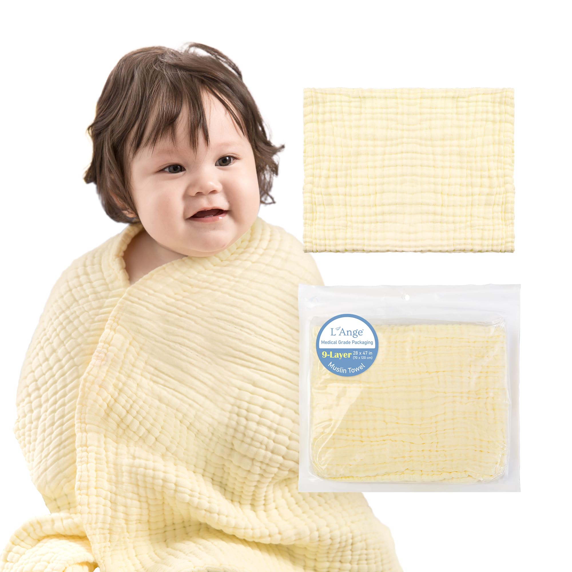 Bath Towel - 9 Layers 100% Cotton Muslin, Super Quick Dry, Medical