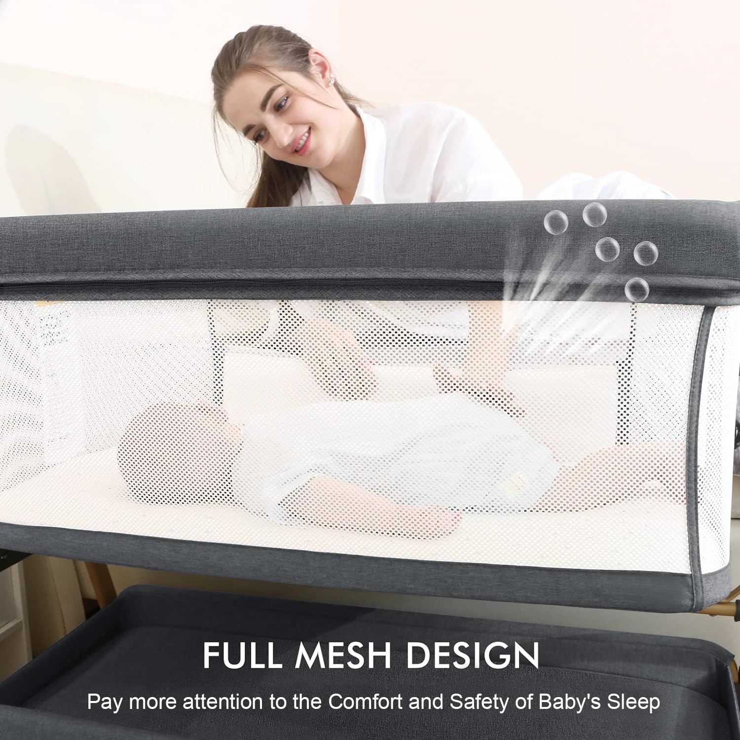 3-in-1 Bedside Bassinet with Adjustable Height
