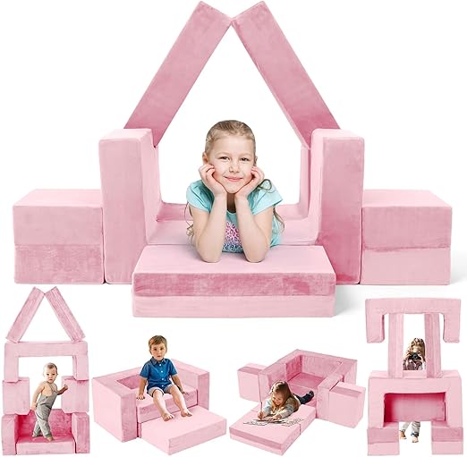 Kids Couch Sofa, 7 Pcs Modular Toddler Couch, Freely Removable Kids Chair Sofa