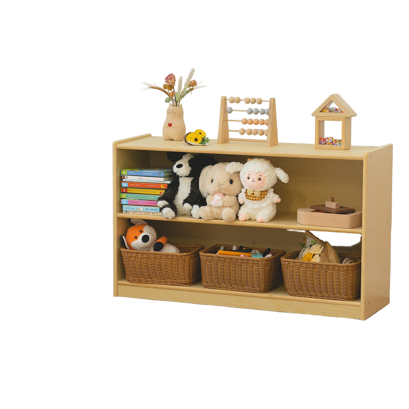 Kids Bookshelf and Toy Storage Shelf, Wooden Montessori Bookshelf
