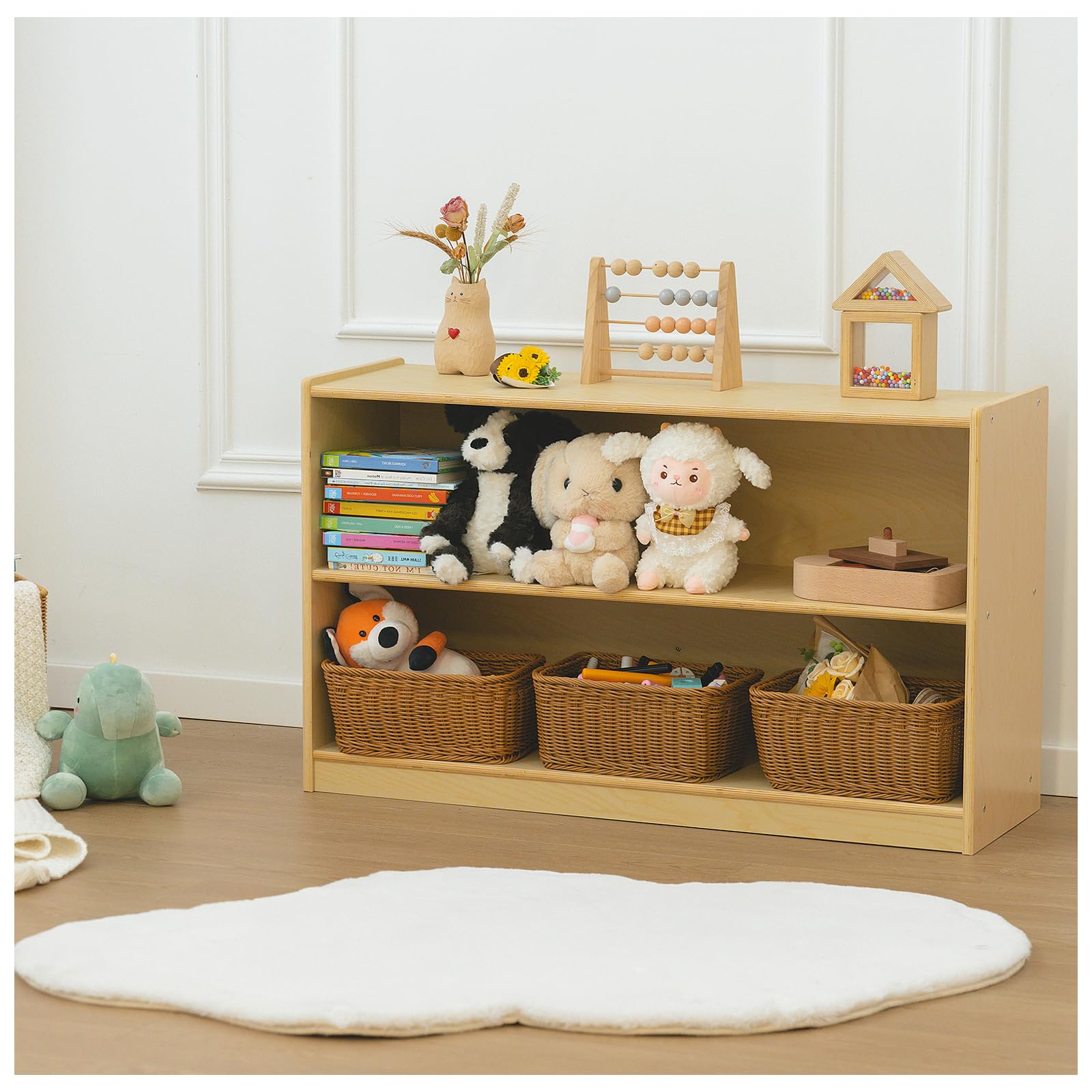 2-Tier Wooden Montessori Bookshelf and Toy Storage Organizer