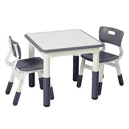 Dry-Erase Square Activity Table with 2 Chairs, Adjustable, Kids Furniture, Red, 1