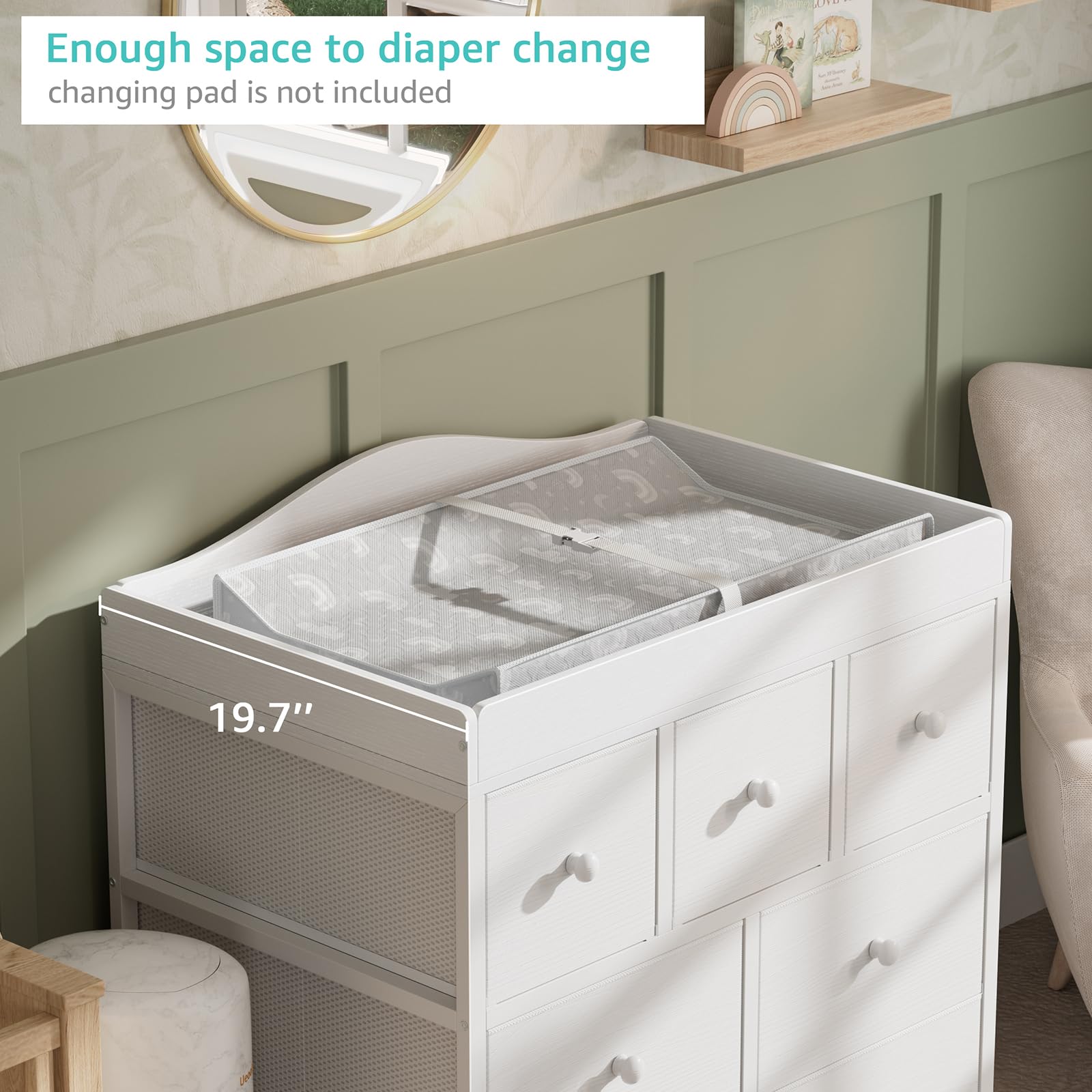 Baby Changing Table Dresser with 7 Fabric Drawers