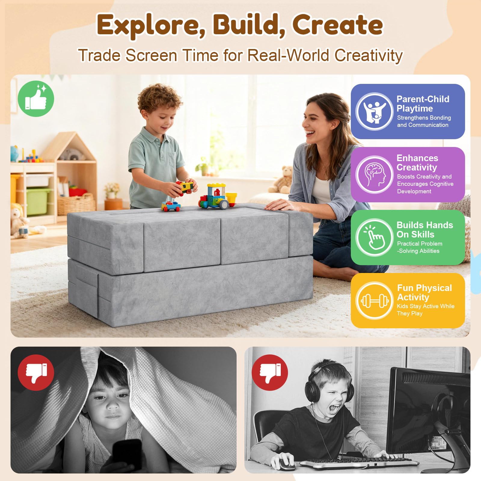 Modular Kids Play Couch 6-Piece Foam Set