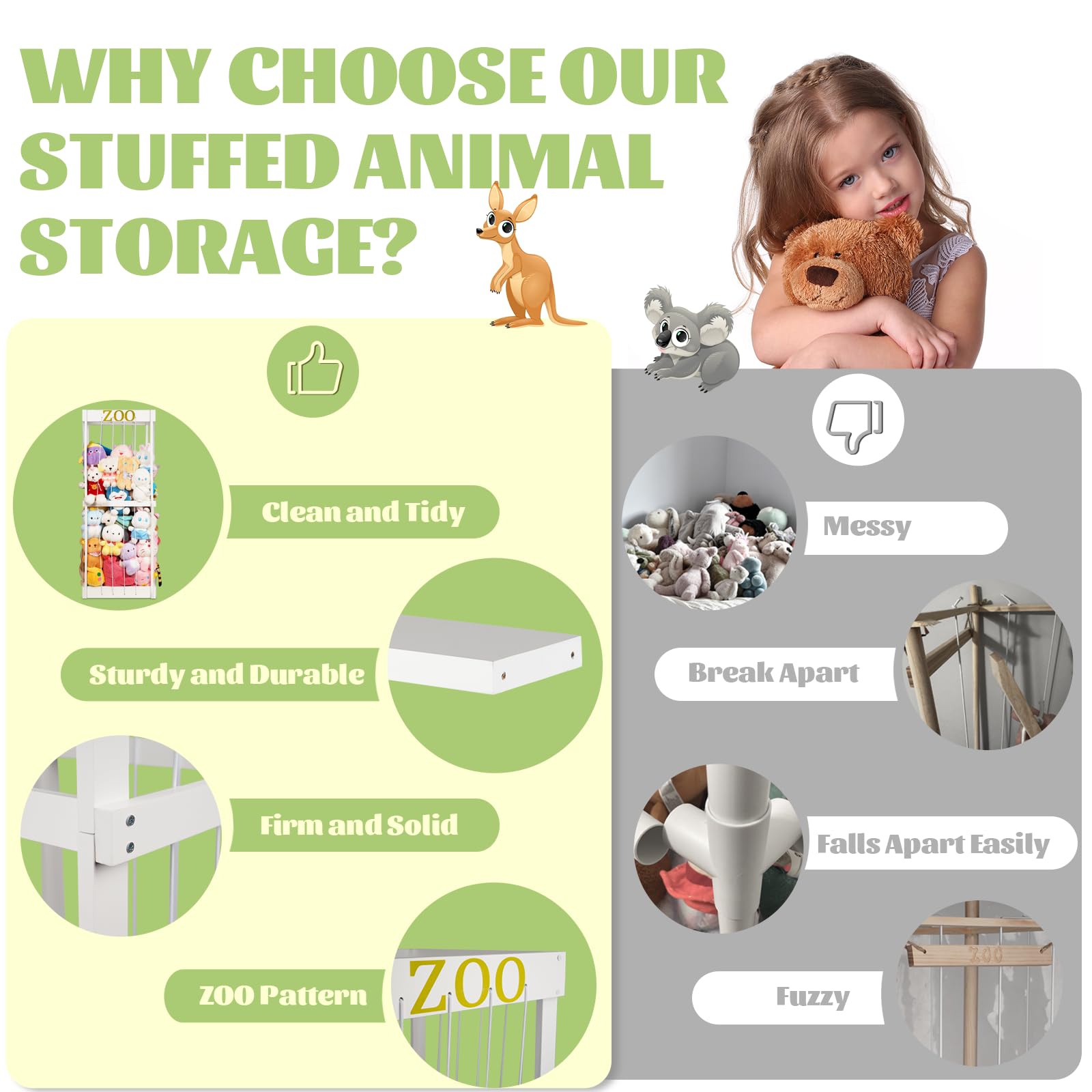 Stuffed Animal Storage Zoo Organizer with Elastic Cords