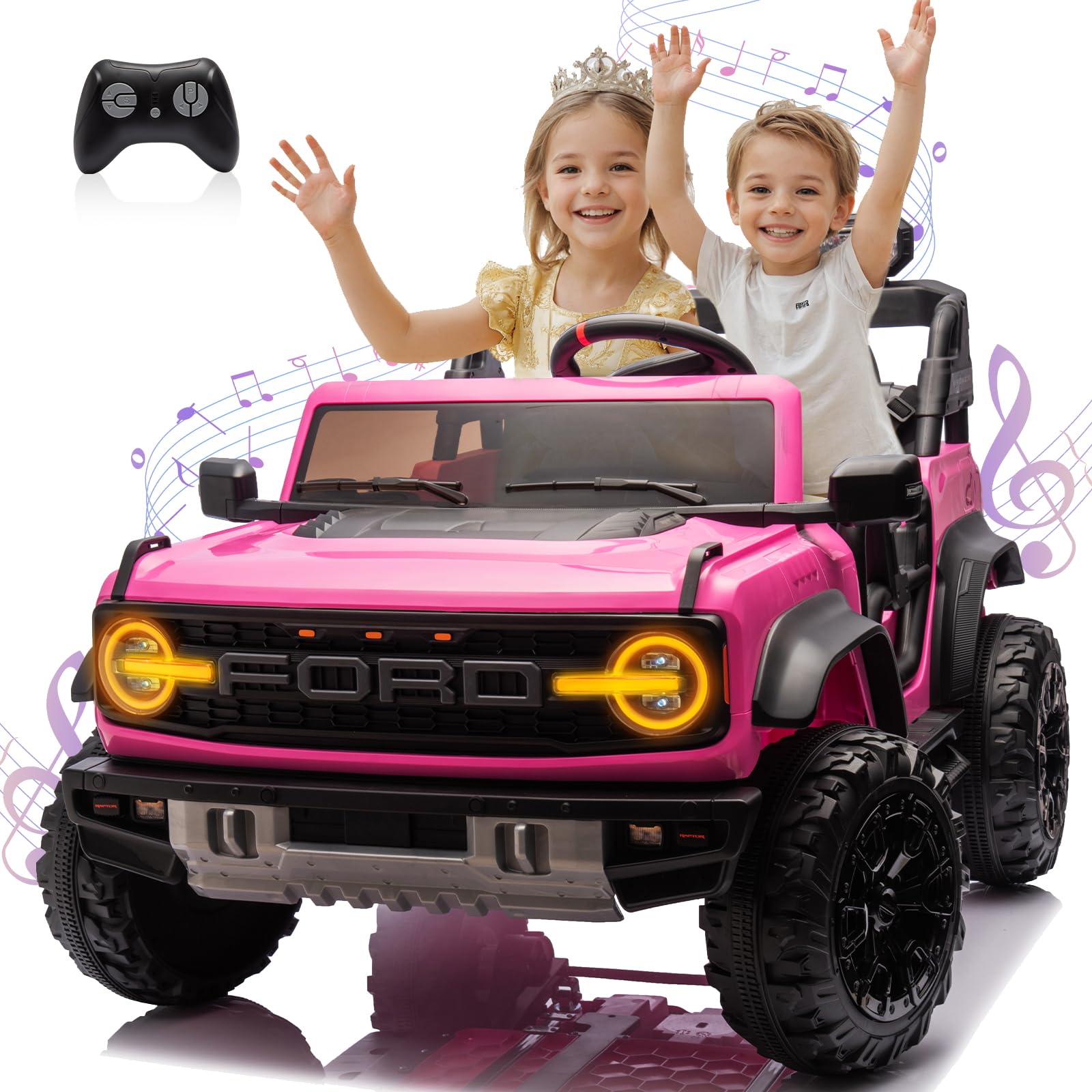 2 Seater 24V Ride on Toys for Big Kids, Licensed Ford Bronco Raptor