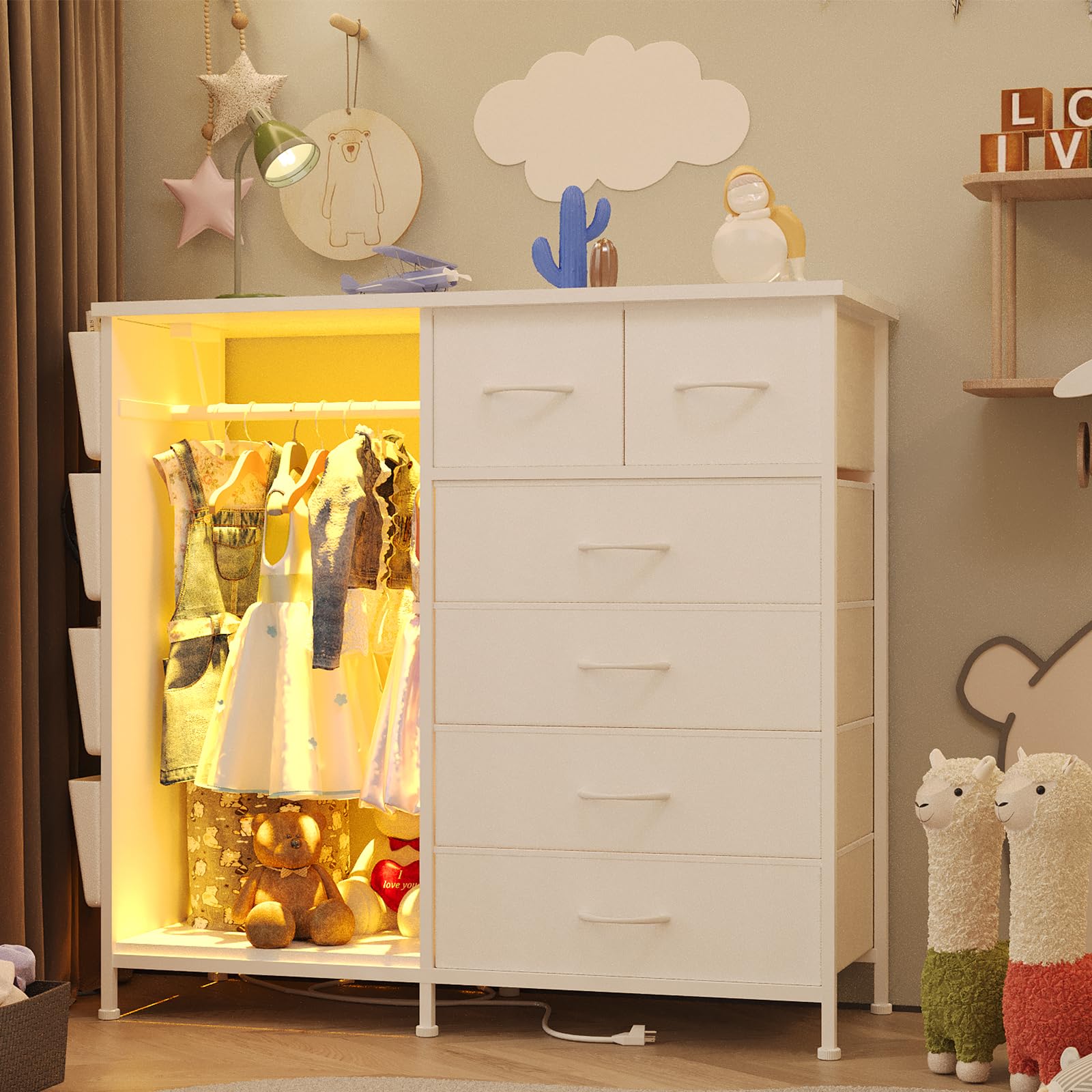 6 Drawer Dresser with Charging Station and LED Lights