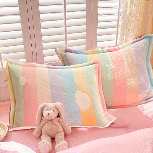 Decorative Pillows Covers Pink Kawaii, 2 Packs Plush Pillow Cases