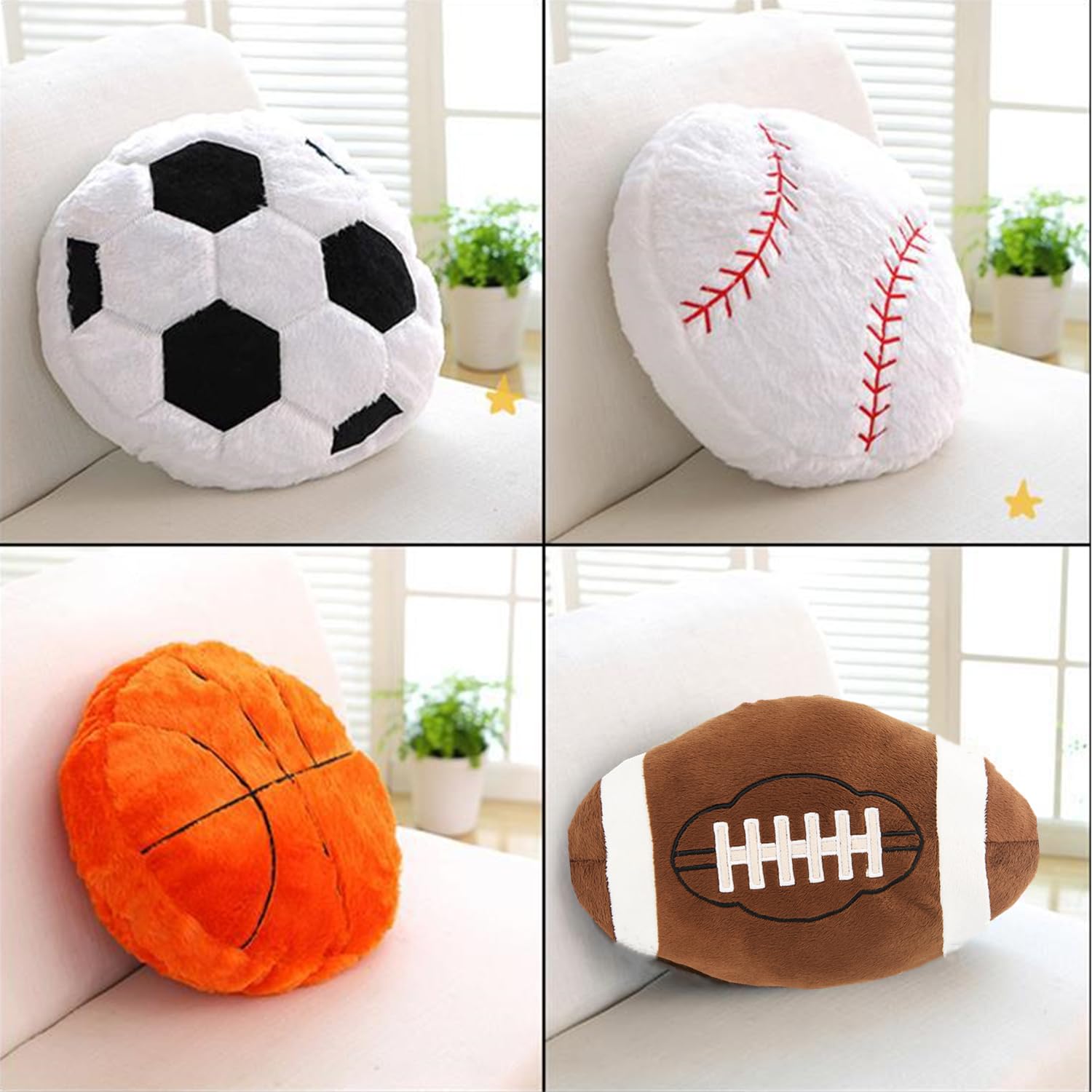 Throw Pillows Fluffy Stuffed Soccer Ball Plush Pillow Baseball Throw