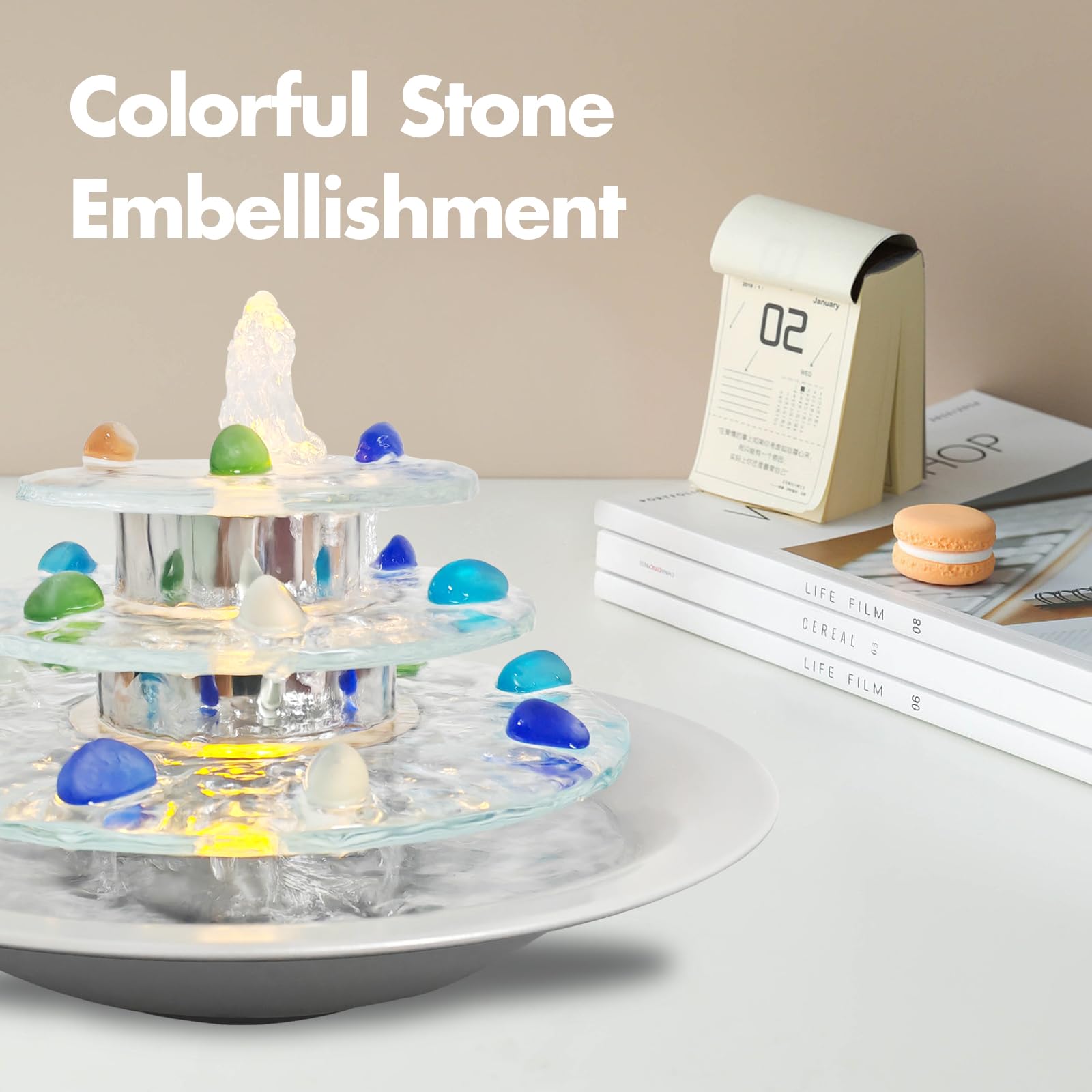 3-Tier Indoor Tabletop Waterfall Fountain with LED Lights
