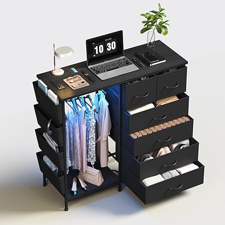 6 Drawer Dresser for Bedroom with Clothes Rack