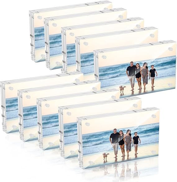 10 Pack 5x7 Acrylic Picture Frames, Clear Double Sided Magnetic Frameless Frames