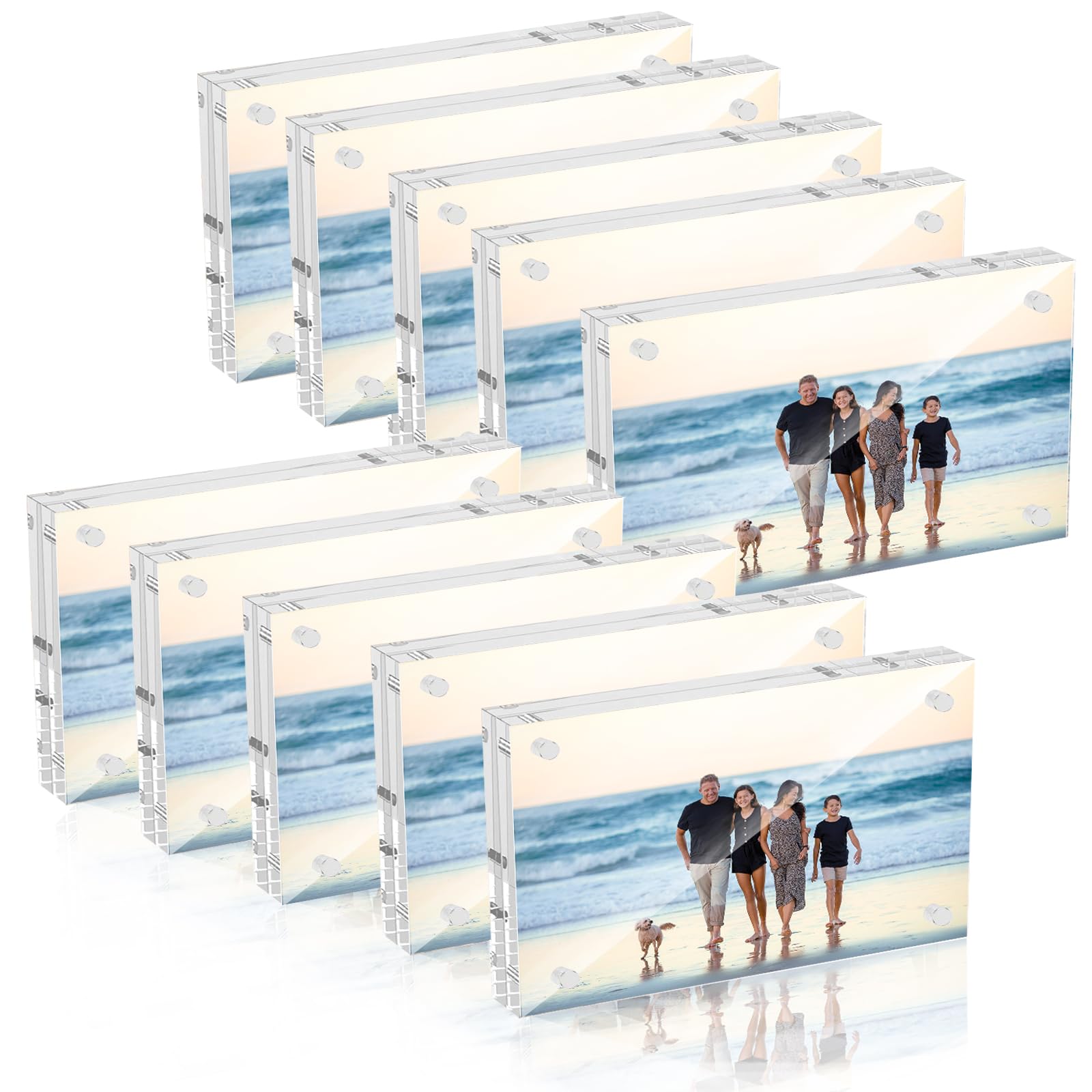 10 Pack 5x7 Acrylic Picture Frames, Clear Double Sided Magnetic Frameless Frames