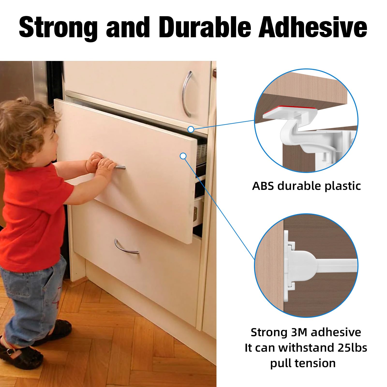 TOWODE Cabinet Locks Baby Proofing Cabinets Locks Child Safety Baby Proof Drawer Locks No Drilling or Extra Screws Works with Most Cabinets, Drawers and Countertop Overhangs(10 Pack)